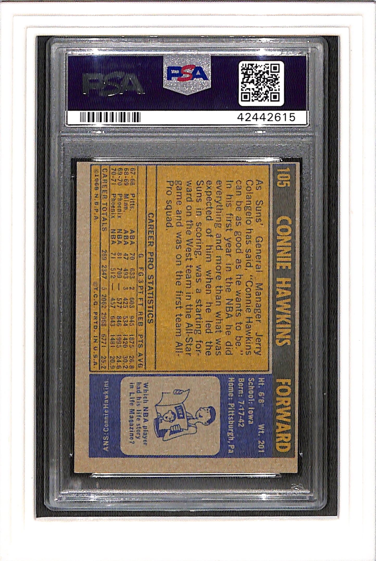 1972-73 Topps #105 Connie Hawkins PSA 7 OC SN 42442615