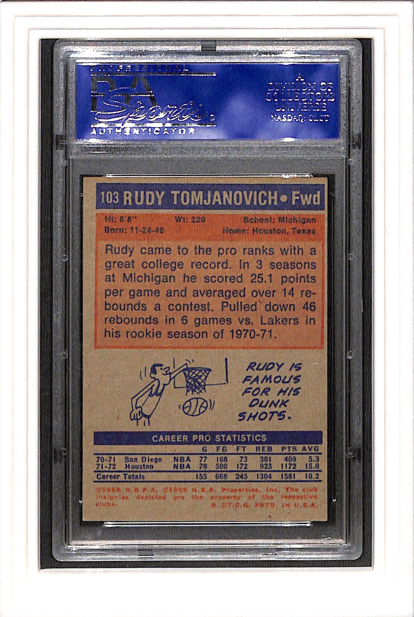 1972-73 Topps #103 Rudy Tomjanovich PSA 7 SN 12250007