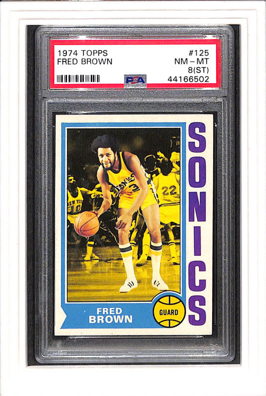 1974-75 Topps #125 Fred Brown PSA 8 ST SN 44166502