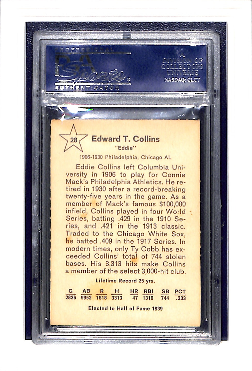 1961 Golden Press #28 Eddie Collins PSA 6 Philadelphia Athletics