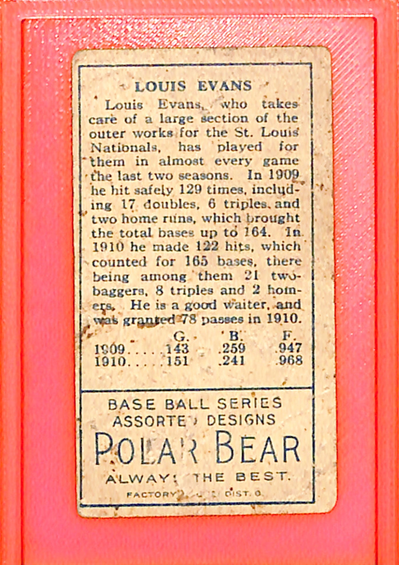 1911 T205 Gold Border Louis Evans Polar Bear Cardinals