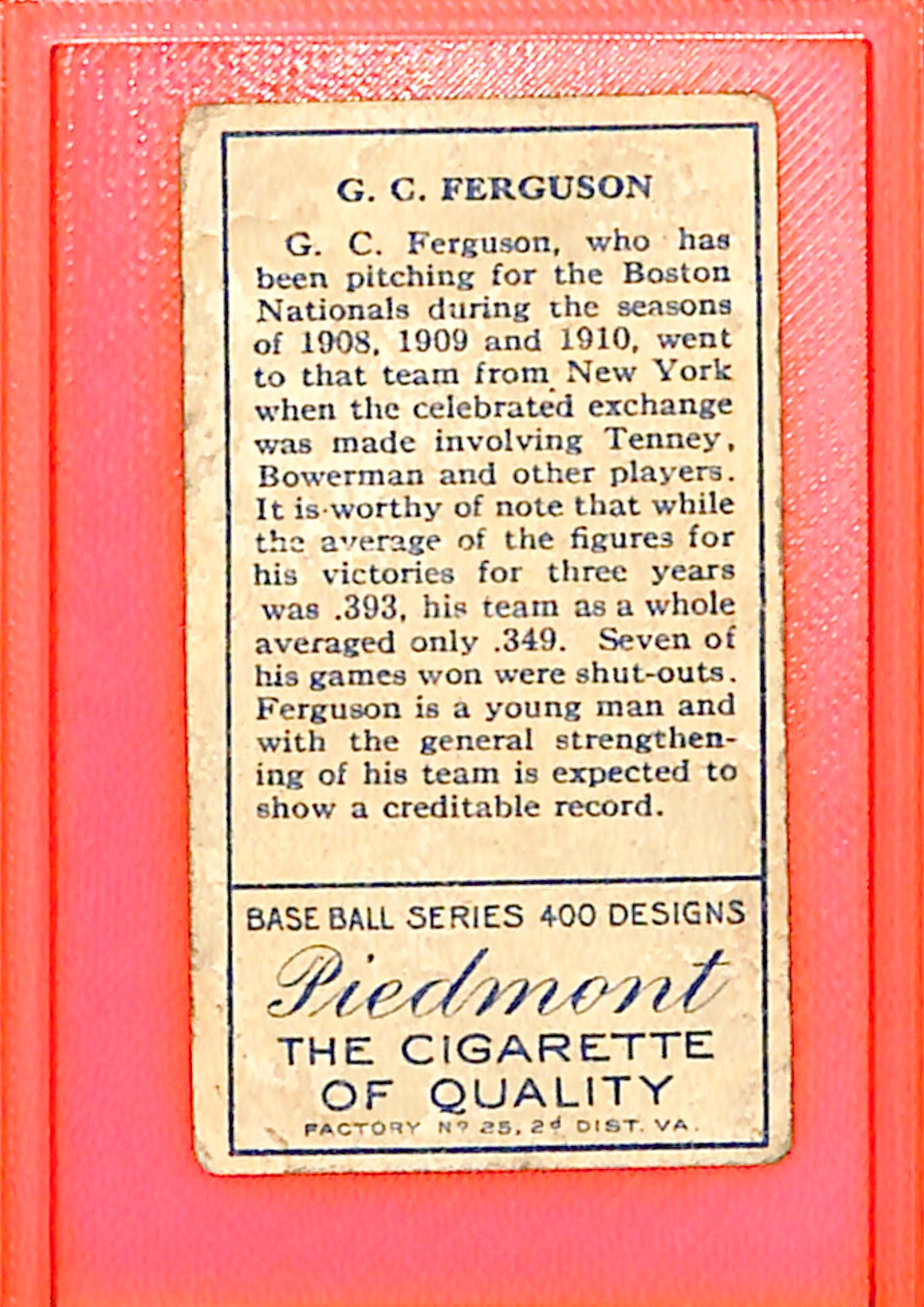1911 T205 Gold Border G. C. Ferguson Boston Rustlers