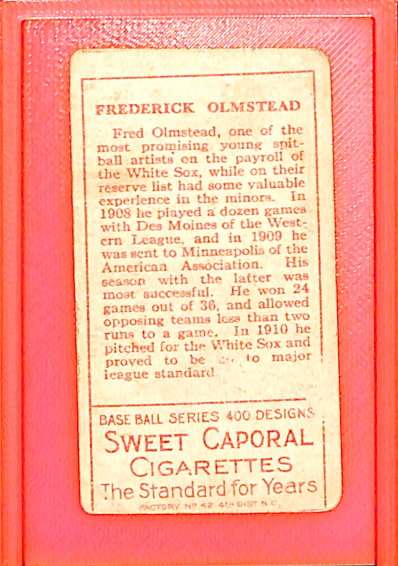 1911 T205 Gold Border Fred OLMSTEAD Sweet Caporal- Chicago White Sox