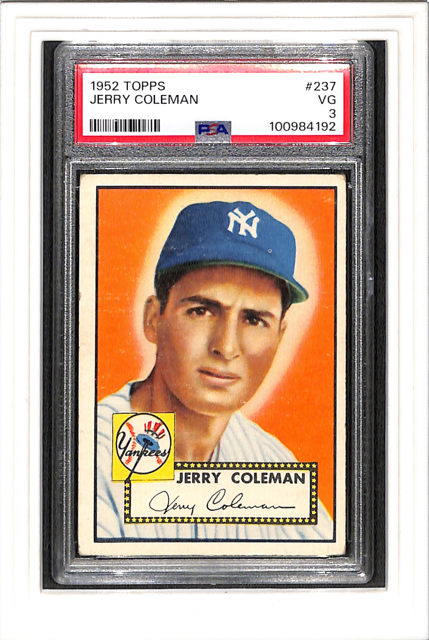 1952 Topps #237 Jerry Coleman PSA 3 SN 100984192