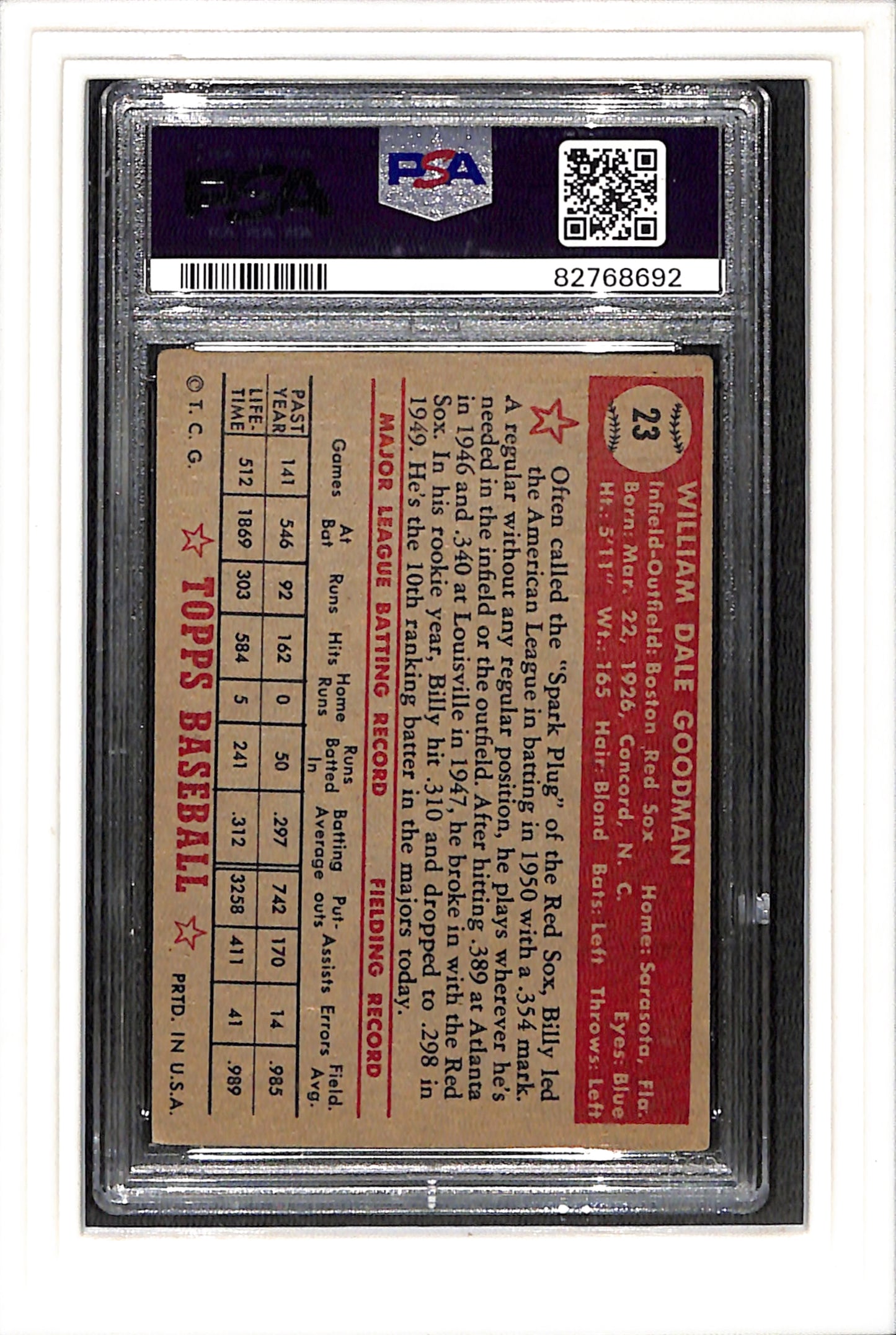 1952 Topps #23 Billy Goodman PSA 4 SN 82768692