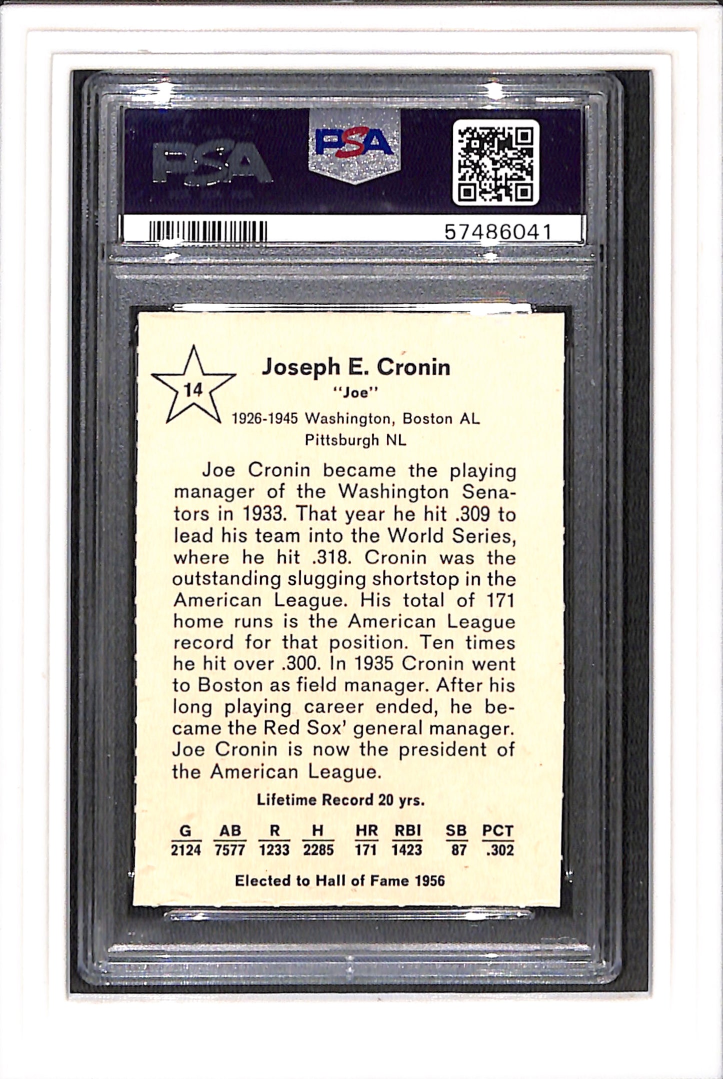 1961 Golden Press #14 Joe Cronin PSA 7 SN 57486041