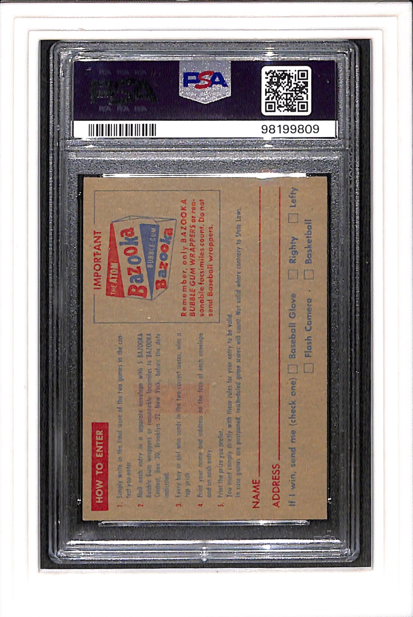 1957 Topps Contest Card Saturday, May 4th PSA 6 MC SN 98199809