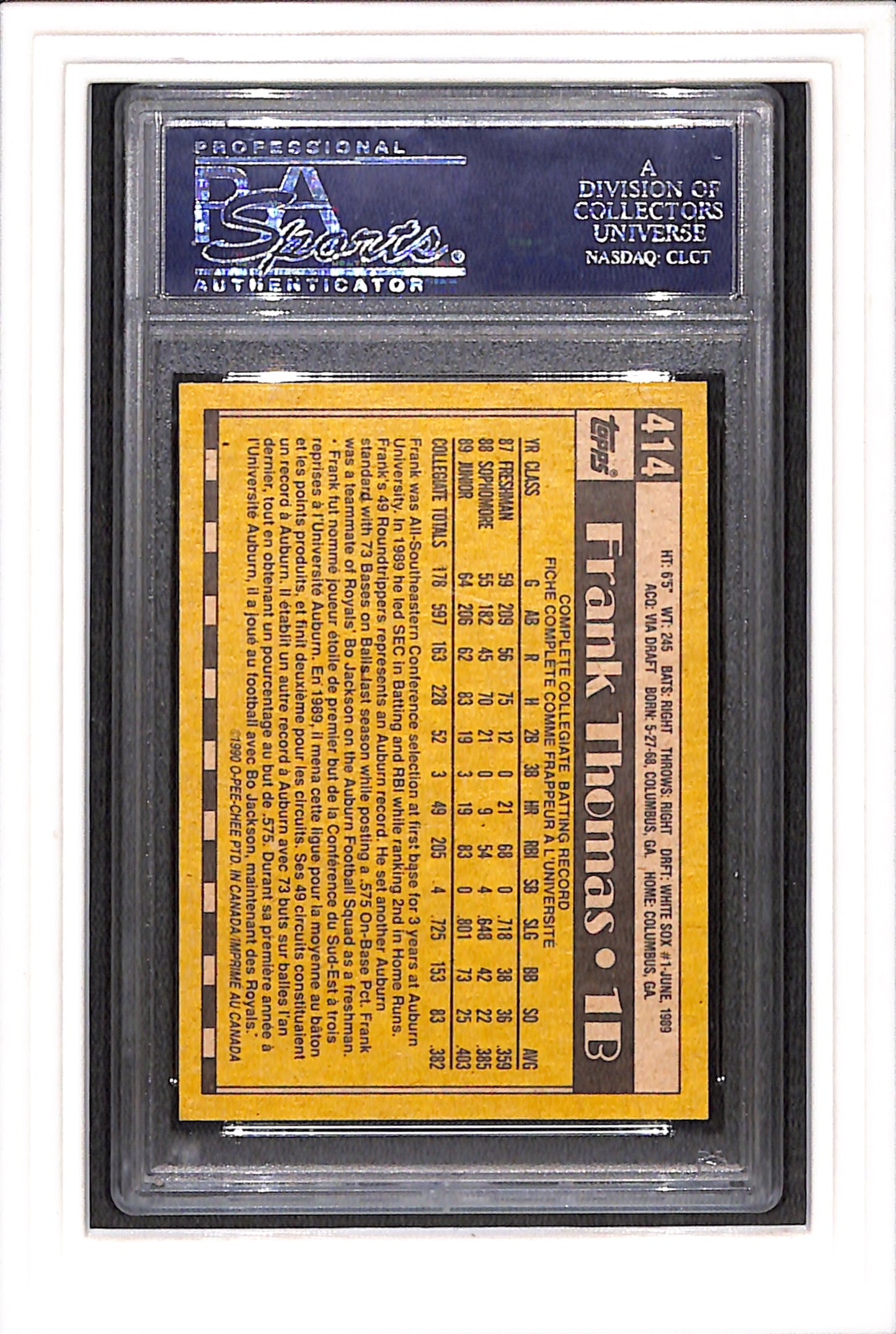 1990 O-Pee-Chee #414 Frank Thomas PSA 9 SN 230302210