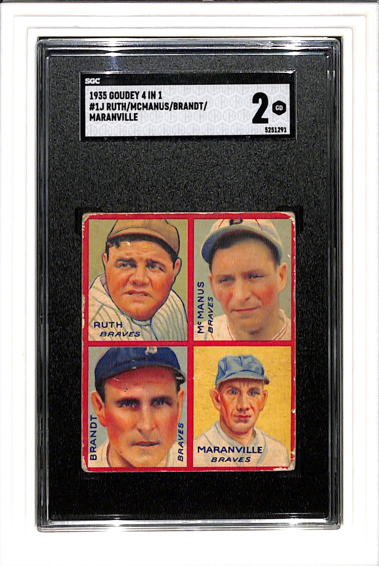 1935 Goudey 4 in 1 #1J Babe Ruth /McManus/Brandt/Maranville SGC 2