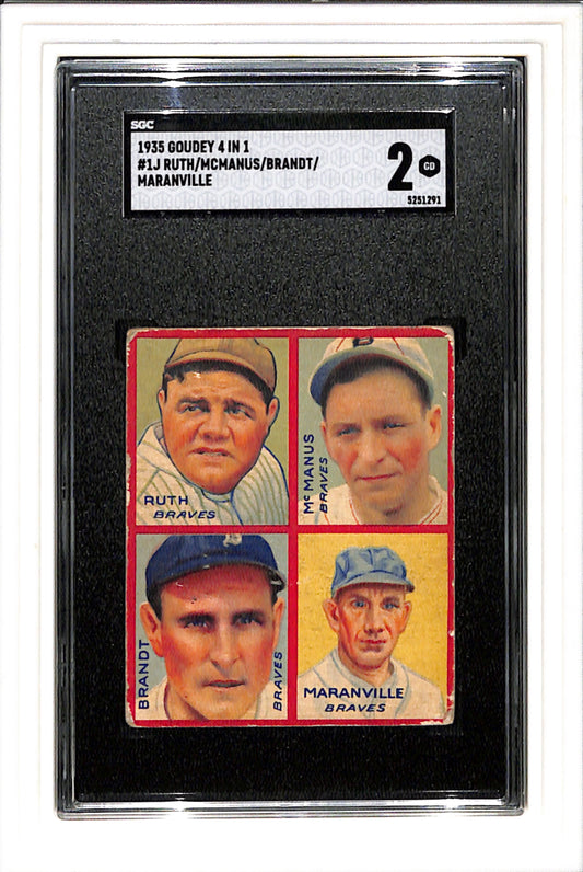 1935 Goudey 4 in 1 #1J Babe Ruth /McManus/Brandt/Maranville SGC 2