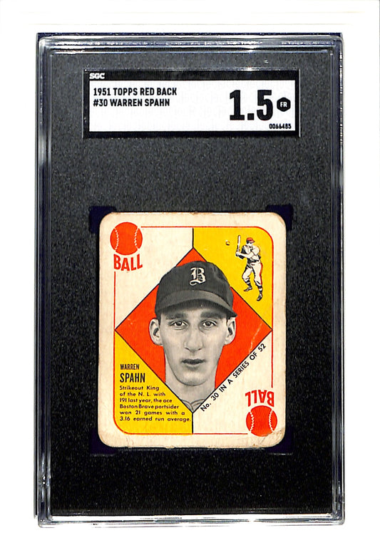 1951 Topps Red Back #30 Warren Spahn SGC 1.5