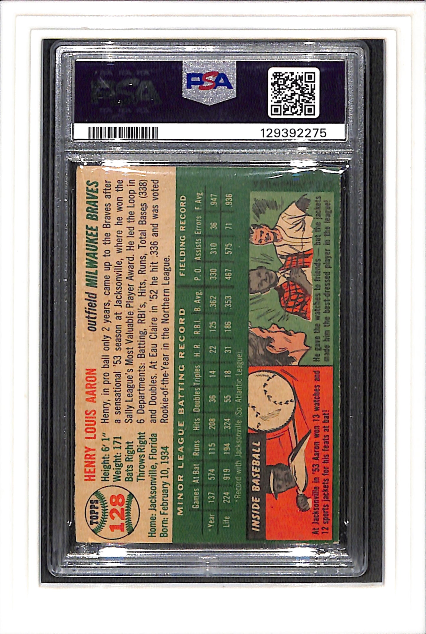 1954 Topps #128 Hank Aaron PSA 4 SN 129392275