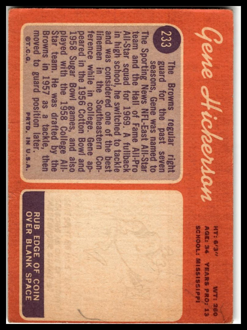 1970 Topps #233 Gene Hickerson
