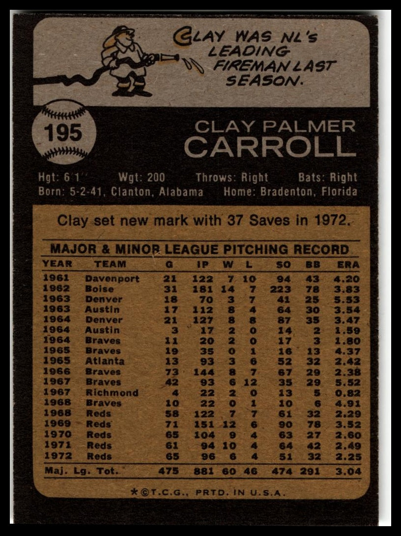 1973 Topps #195 Clay Carroll