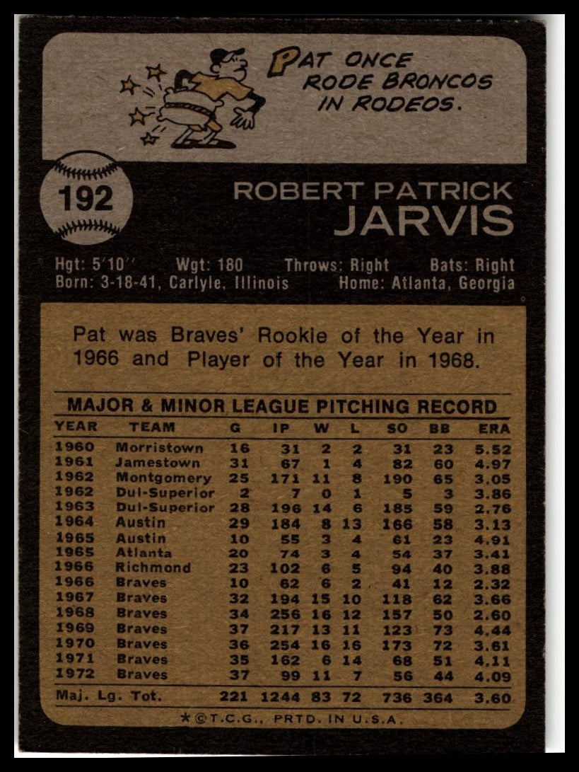 1973 Topps #192 Pat Jarvis