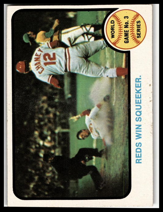 1973 Topps #205 World Series Game No. 3: Reds Win Squeaker