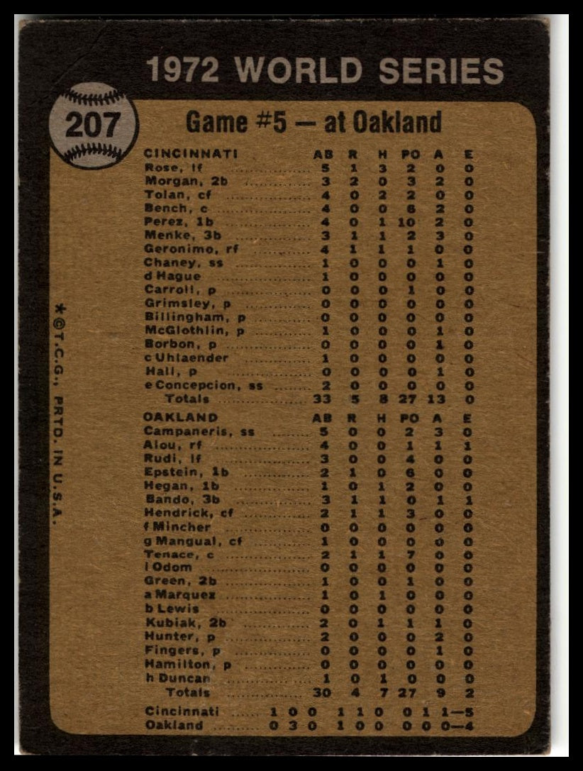 1973 Topps #207 World Series Game No. 5: Odom Out at Plate