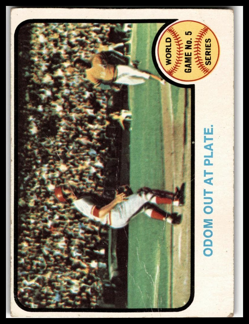 1973 Topps #207 World Series Game No. 5: Odom Out at Plate