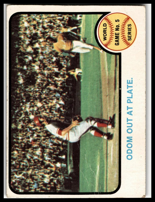 1973 Topps #207 World Series Game No. 5: Odom Out at Plate