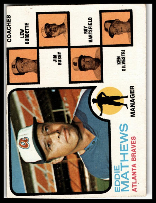 1973 Topps #237 Braves Field Leaders Eddie Mathews / Lew Burdette