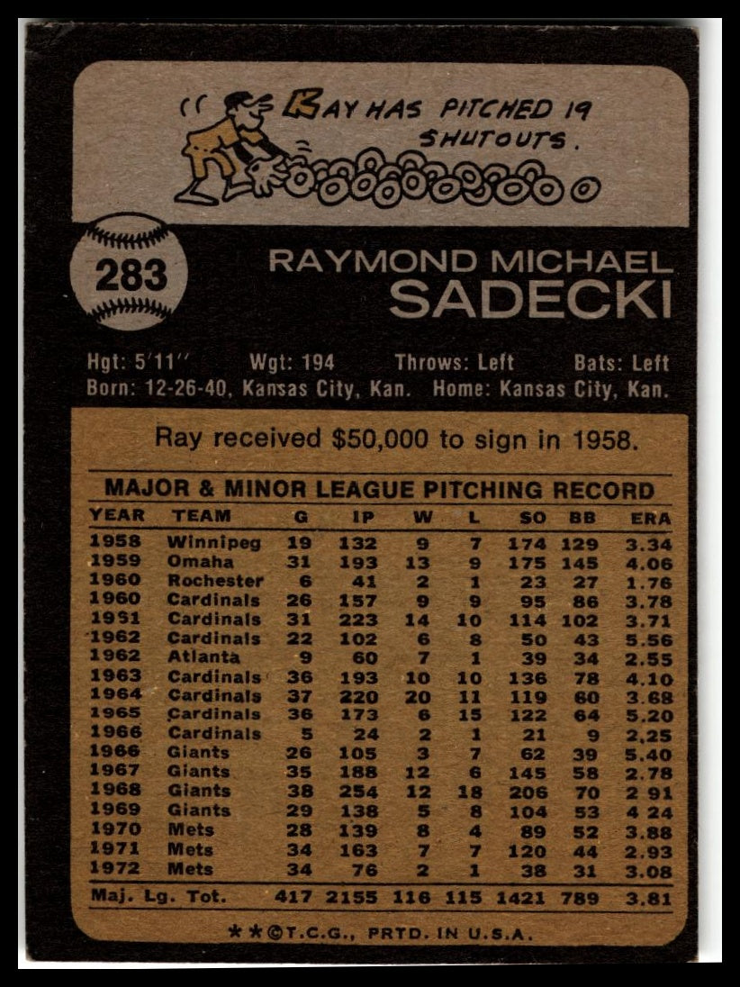 1973 Topps #283 Ray Sadecki