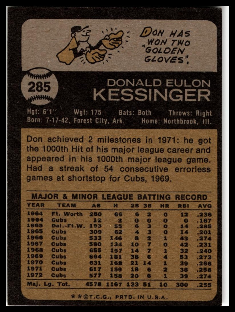 1973 Topps #285 Don Kessinger