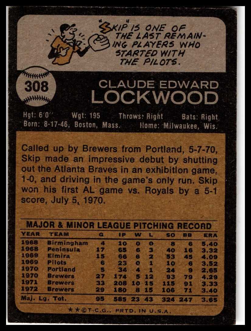 1973 Topps #308 Skip Lockwood