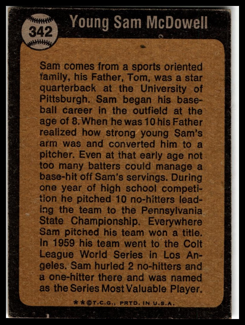 1973 Topps #342 Sam McDowell