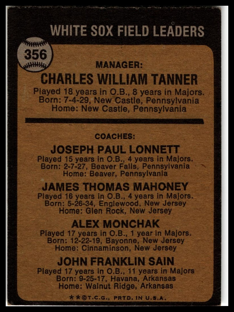 1973 Topps #356 White Sox Field Leaders