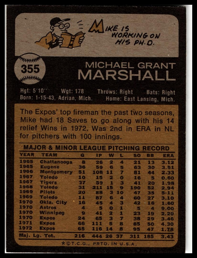 1973 Topps #355 Mike Marshall