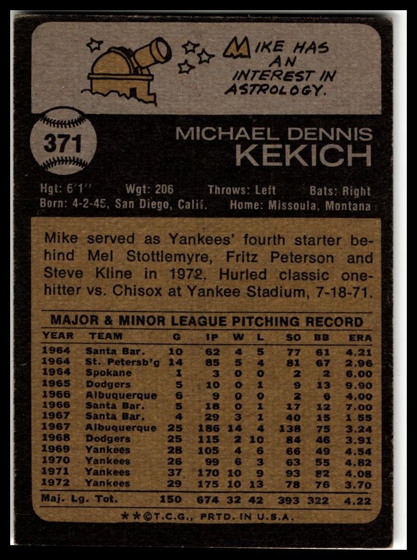 1973 Topps #371 Mike Kekich