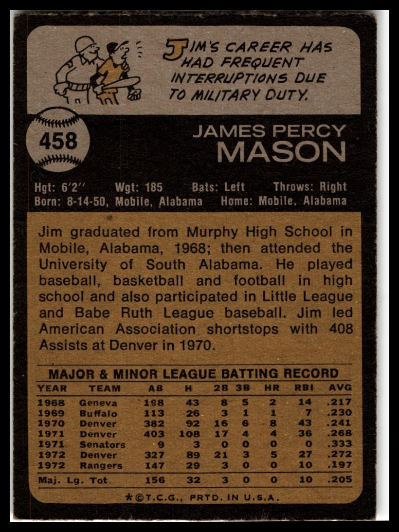 1973 Topps #458 Jim Mason
