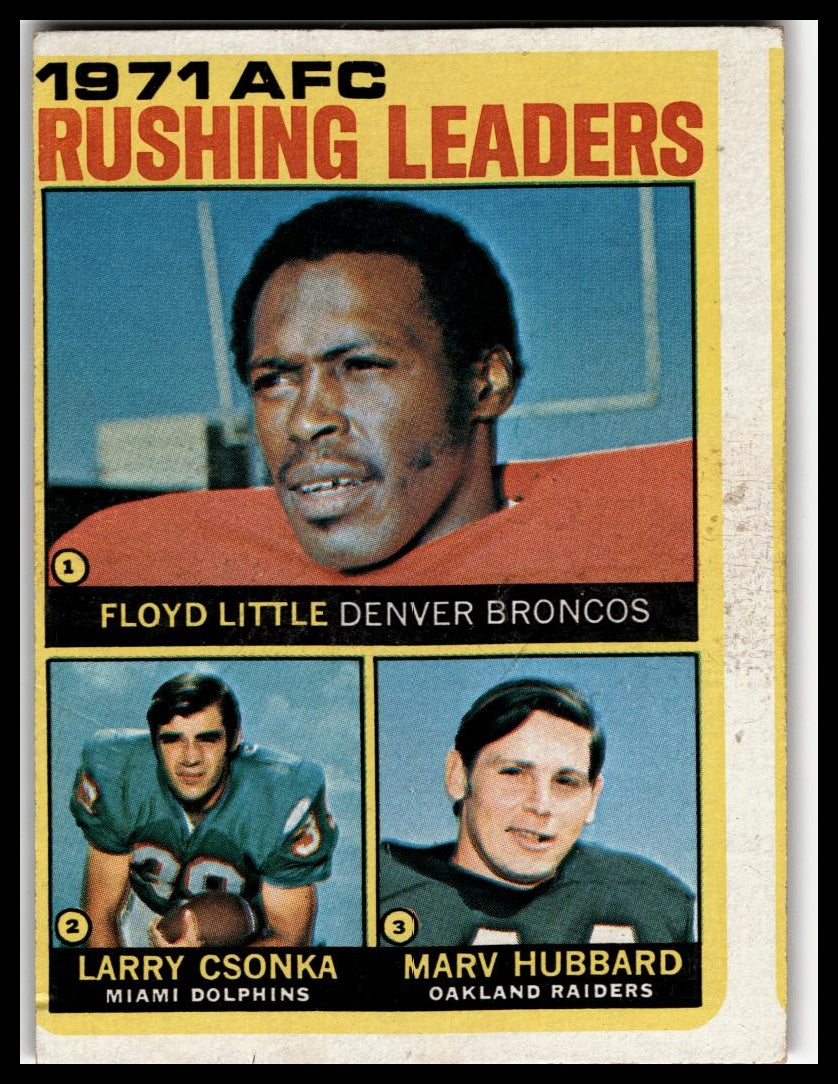 1972 Topps #1 1971 AFC Rushing Leaders (Floyd Little / Larry Csonka