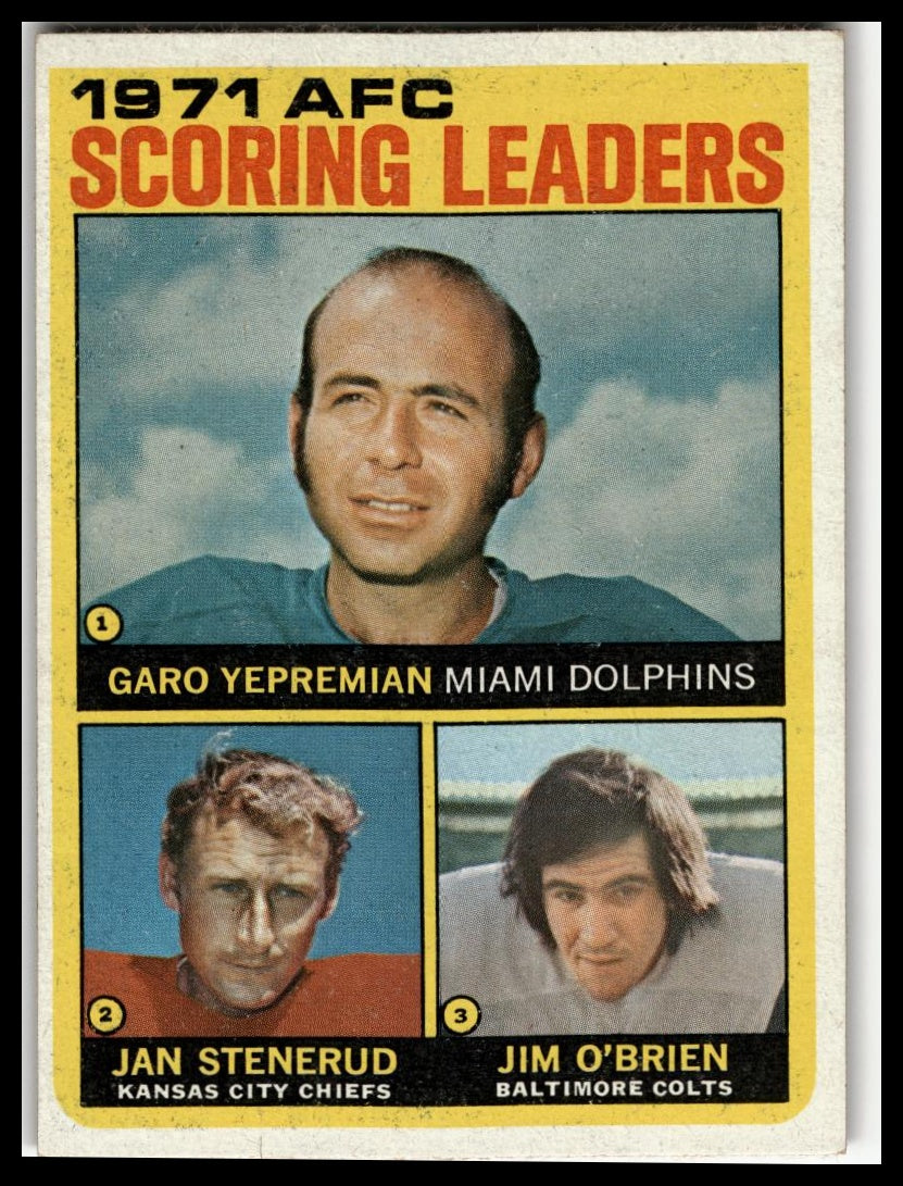1972 Topps #7 1971 AFC Scoring Leaders (Garo Yepremian / Jan Stenerud