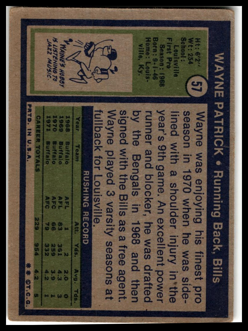 1972 Topps #57 Wayne Patrick