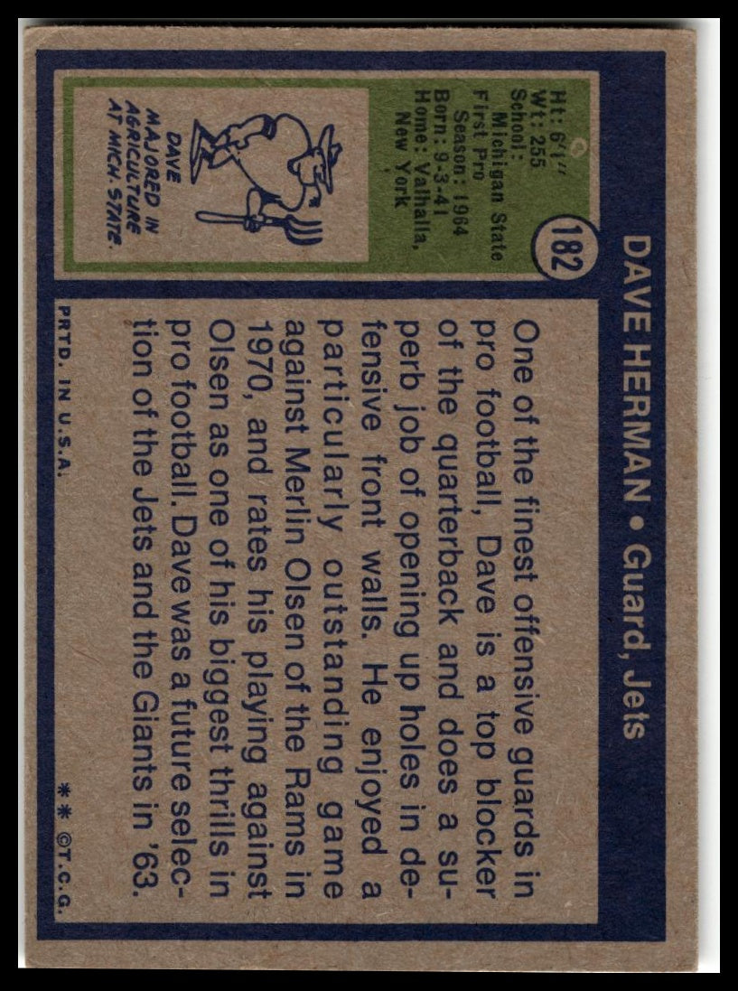 1972 Topps #182 Dave Herman