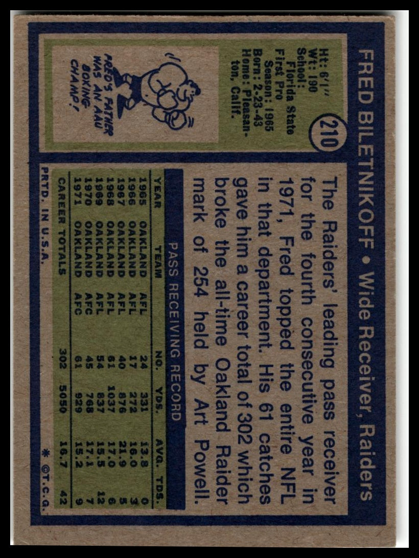 1972 Topps #210 Fred Biletnikoff