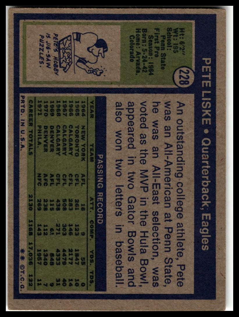 1972 Topps #228 Pete Liske