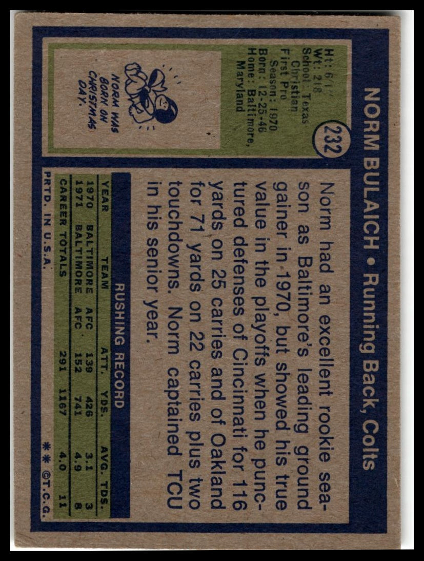 1972 Topps #232 Norm Bulaich