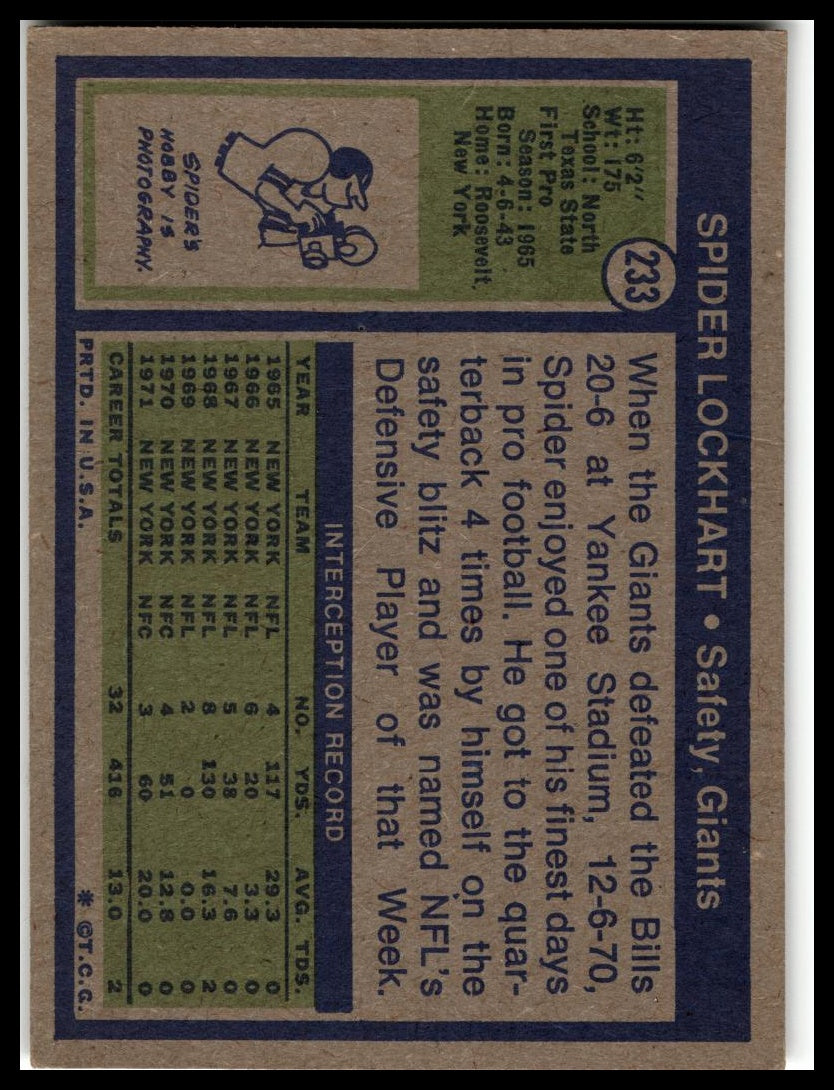 1972 Topps #233 Spider Lockhart