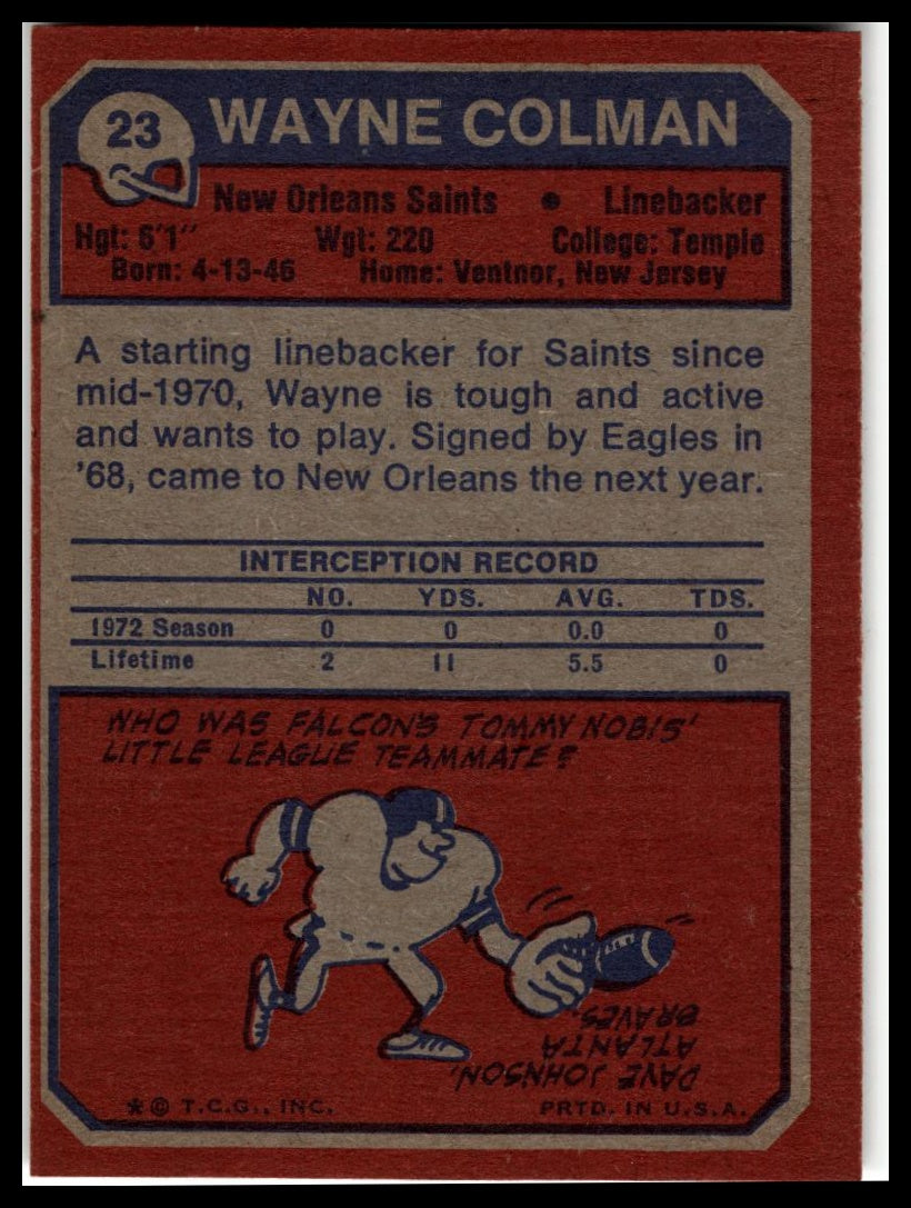 1973 Topps #23 Wayne Colman Excellent
