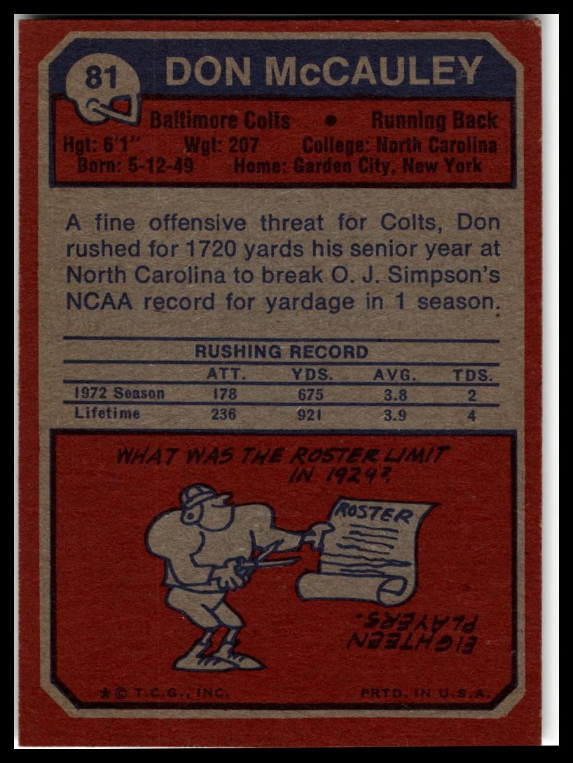 1973 Topps #81 Don McCauley Excellent
