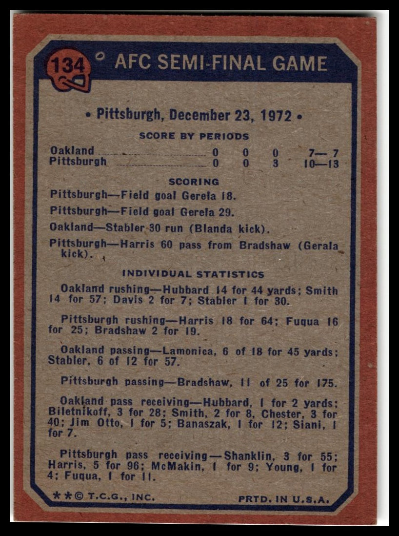 1973 Topps #134 AFC Semi-Final Game Excellent