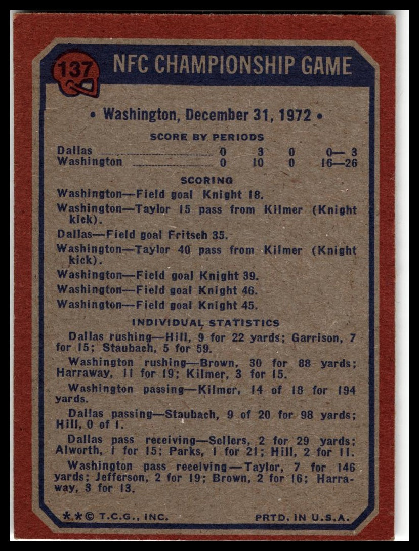 1973 Topps #137 1972 NFC Championship Game Excellent