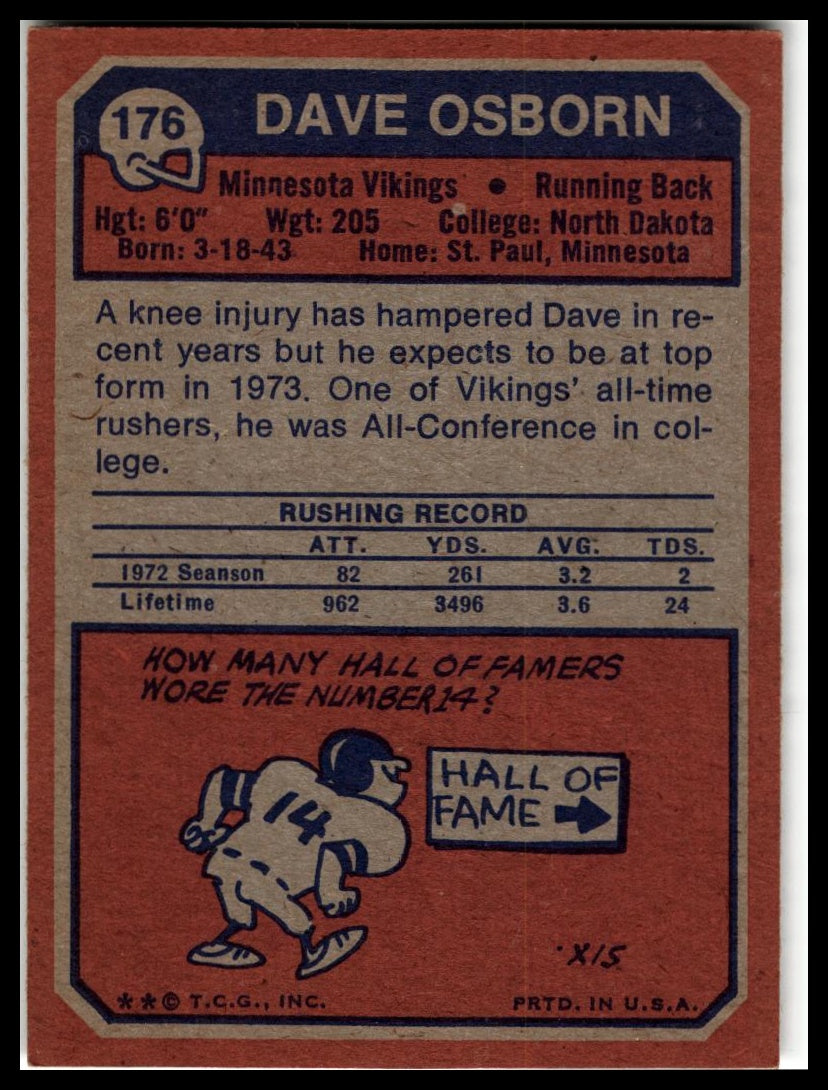 1973 Topps #176 Dave Osborn Excellent