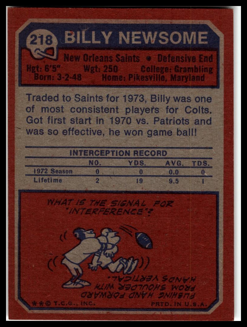 1973 Topps #218 Billy Newsome Excellent