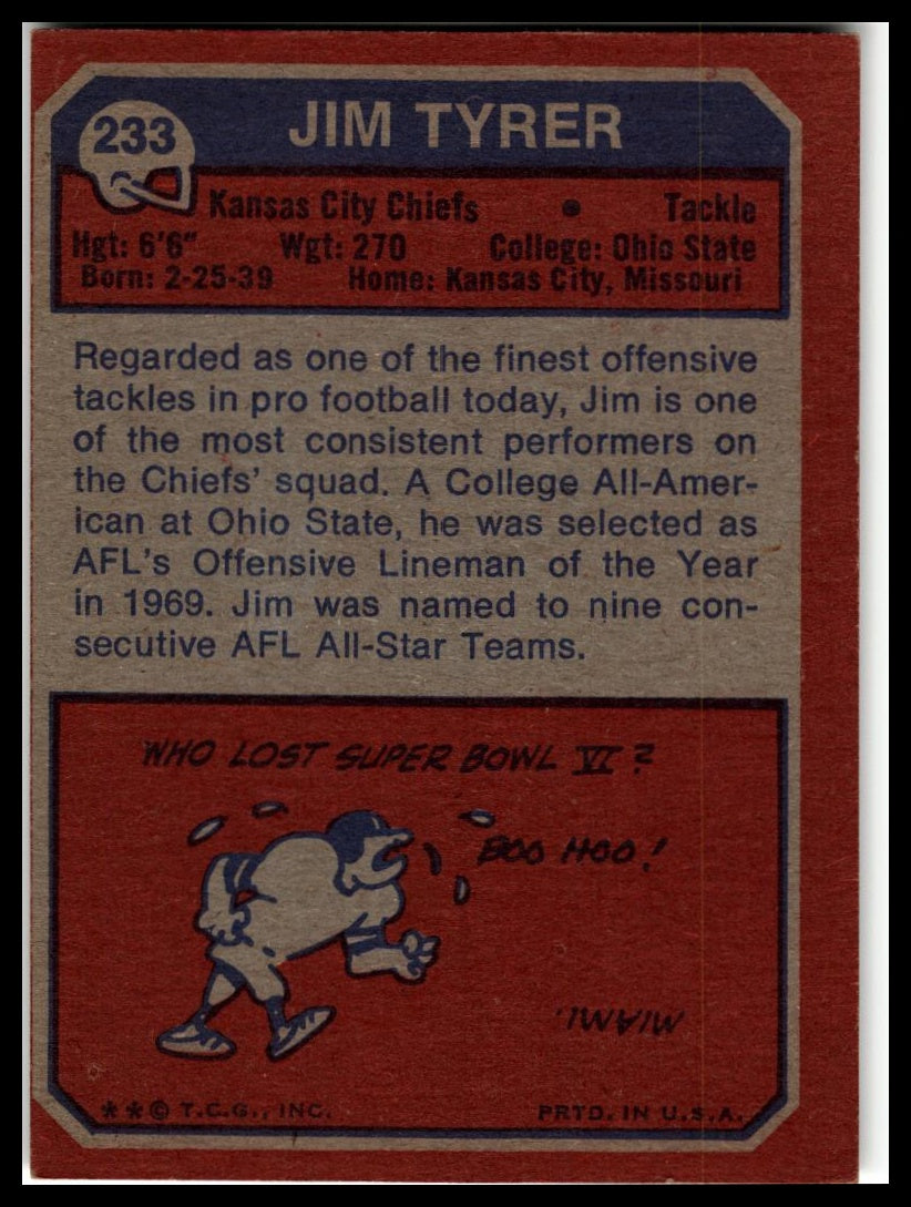 1973 Topps #233 Jim Tyrer Excellent