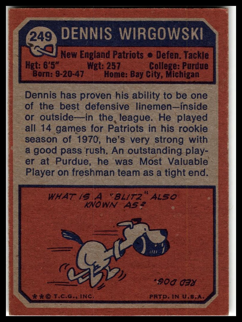 1973 Topps #249 Dennis Wirgowski Excellent