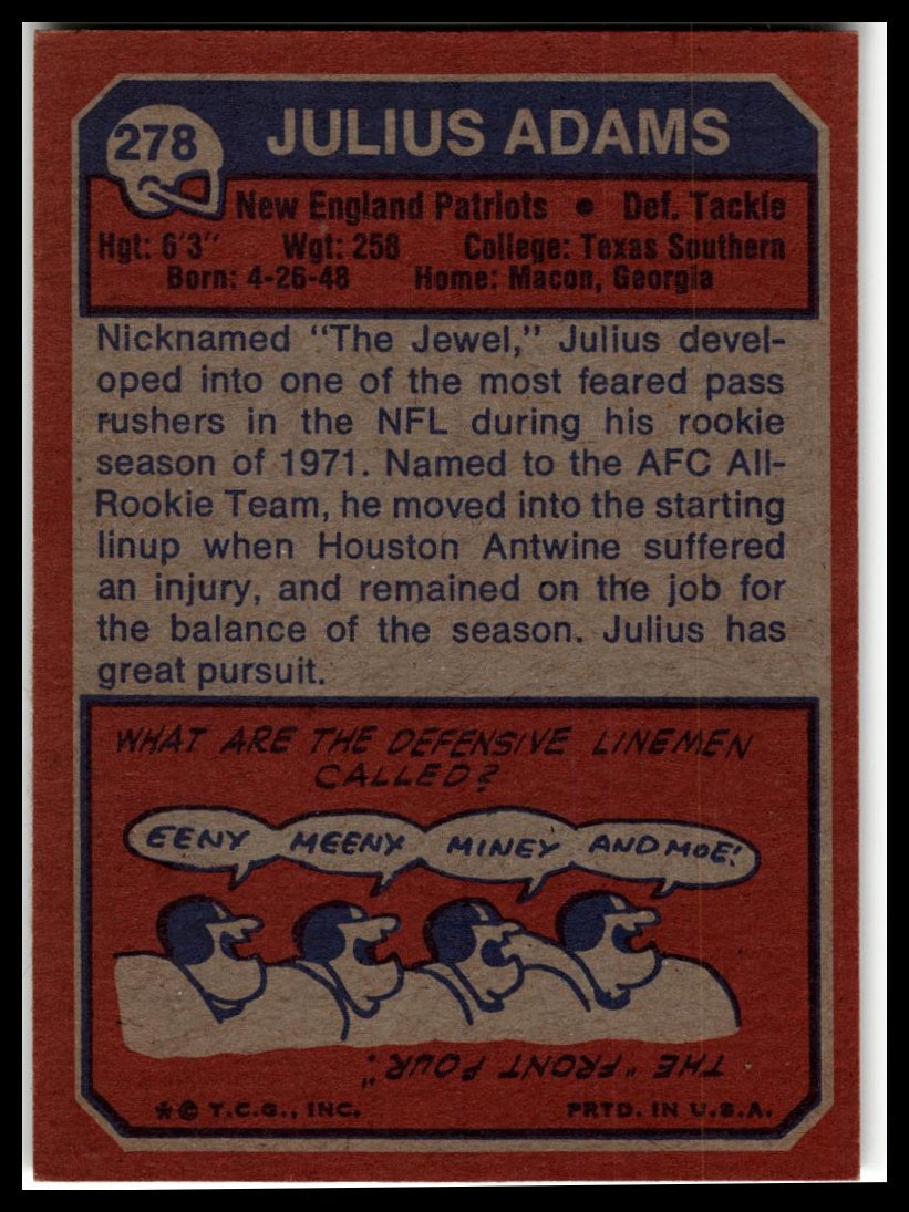 1973 Topps #278 Julius Adams Excellent