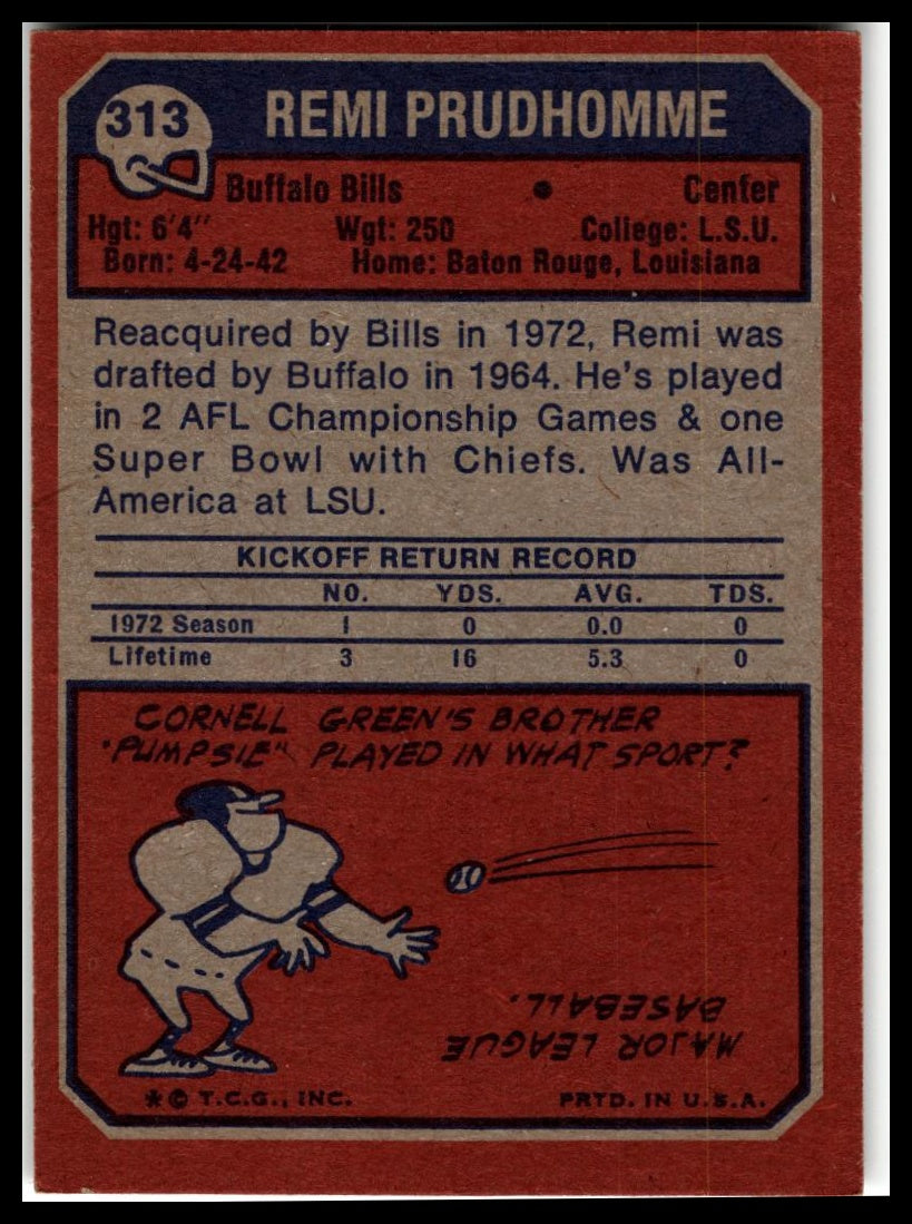 1973 Topps #313 Remi Prudhomme Excellent